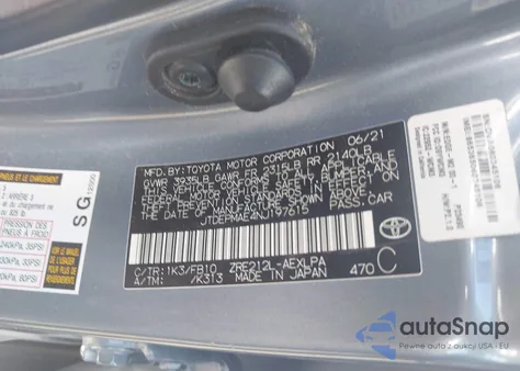 2022 Toyota Corolla Le z USA, uszkodzony, nr VIN JTDEPMAE4NJ197615